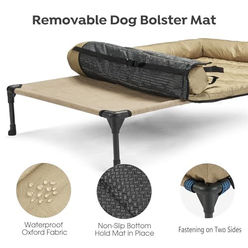 Outdoor Elevated Dog Bed with Waterproof Bolster Cushion (Beige Coffee / 42.0"L x 30.0"W x 7.0"Th)