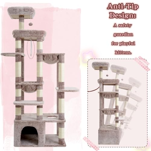 Cat Tree, 71-Inch Tall Cat Tower for Large Maine Coon Cats HCT037MU (Rosy Brown / XL)