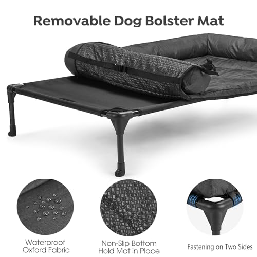 Outdoor Elevated Dog Bed with Waterproof Bolster Cushion (Black / 32.0"L x 25.0"W x 7.0"Th)