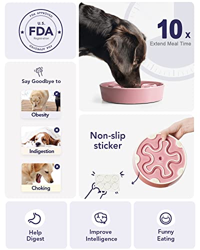 Slow Feeder Dog Bowls Ceramic (Pink Bloom / M-1.5 Cups)