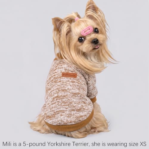 3 Pack Dog Sweaters for Small Dogs Girl Boy Winter Fleece Clothes Warm Soft Dog Sweatshirt Outfit for Dogs Cats Pet Apparel (Khaki+Pink+Purple / L (Back: 15.7", Chest: 19.6", 14-18 lbs))