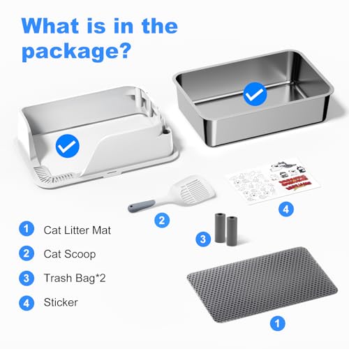 Non Stick Stainless Steel Litter Box (White)