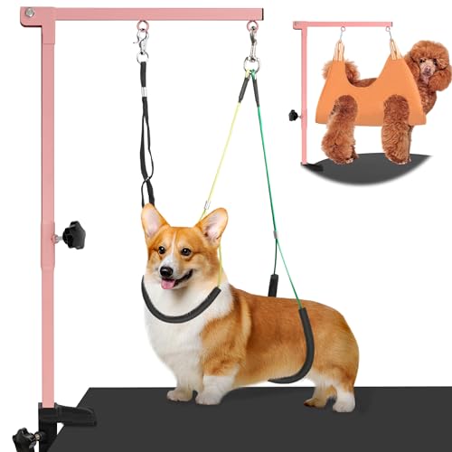Dog Grooming Arm with Pet Grooming Hammock (Pink)
