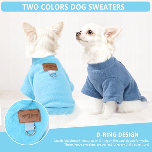 2 Pack Dog Sweaters Warm Fleece Dogs Sweatshirt for Small Medium Dogs with Leash Ring Pet Outfit Puppy Coat Apparel Winter Dog Clothes for Chihuahua (Blue+Steel Blue / XX-Small)