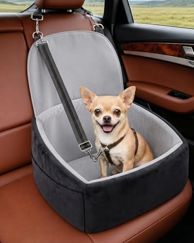 Dog Booster Car Seat with Extend Backrest for Small Medium Pet (Black&Grey / 18.5"l X 18.5"w X 22"h)