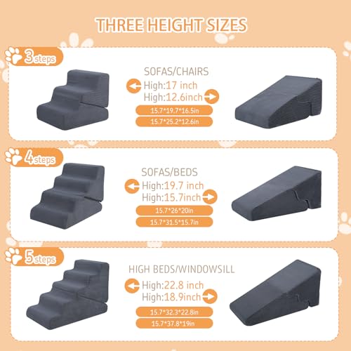 Dog Ramp for Bed (Grey / Extra Wide 5 Step)