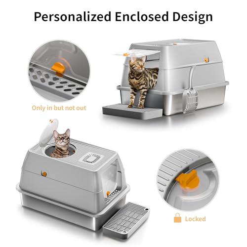 Stainless Steel Cat Litter Box with Removable Lid (Grey)