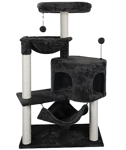 Cat Tree with Cat Condo and Big Hammock (39.4'' Dark grey)