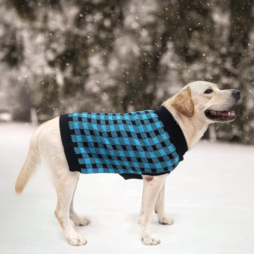Dog Sweaters for Large Medium Small Dogs (L - Chest 28", Back 20" / Blue&Black)
