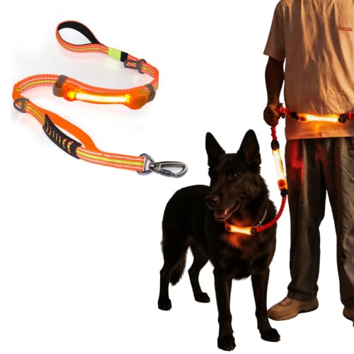 LED Dog Leash with Light Heavy Duty for Large Dogs Night Walking (YellowOrange+Tangerine light)