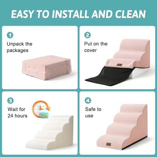 Dog Stairs for Small Dog 22.6" H (Pink / Standard:15.7"x33"x22.6")