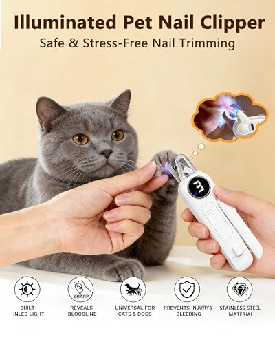 2-in-1 Pet Nail Clipper and Grinder with LED Light & Safety Guard - Painless Quiet Grooming Tool for Small & Large Dogs & Cats, Avoid Overcutting Professional Pet Trimmer
