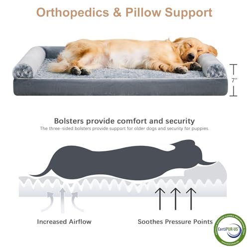 Orthopedic Washable Large Dog Bed for Senior Dog Comfy Sleep (28"l x 23"w x 6.5"th / Grey)