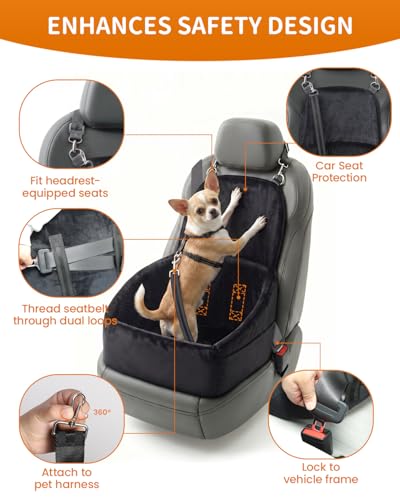 Dog Booster Car Seat with Extend Backrest for Small Medium Pet (Black / 18.5"l X 18.5"w X 22"h)