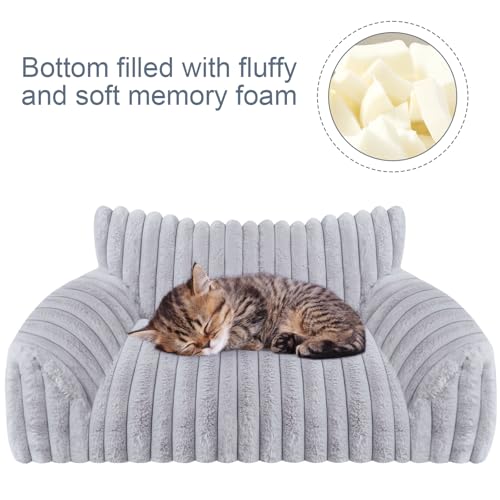 Cute Cat Couch Bed for Indoor Cats (Small(24x18x10") / Grey)