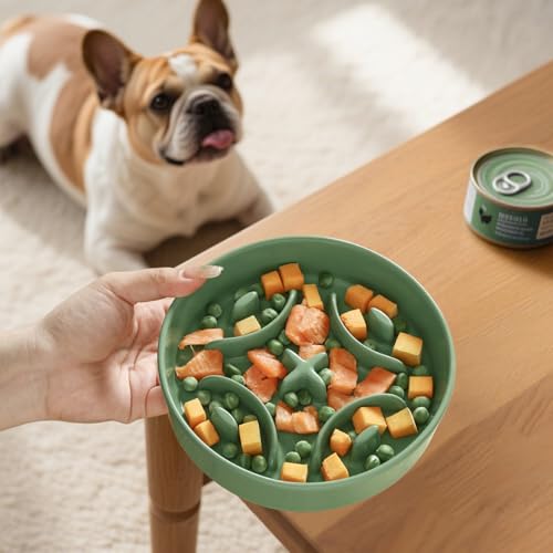 Ceramic Slow Feeder Dog Bowl (Green / Small without Stand)