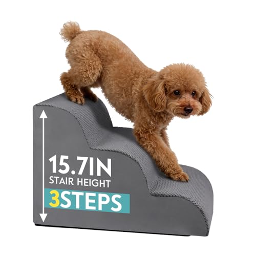 Dog Stairs for Small Dogs (Grey / 3-Step (H: 15.7IN))