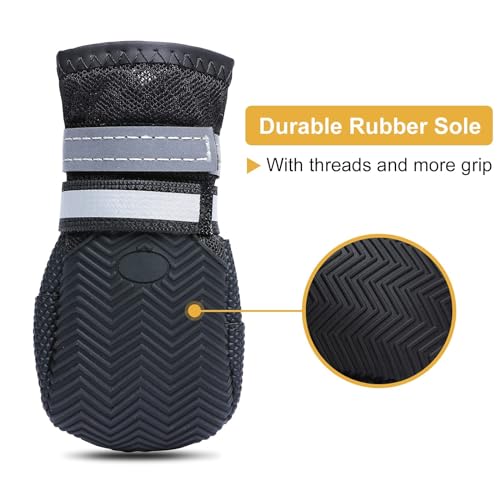 Breathable Dog Boots for Medium Large Dogs (Black / L (Insole Width 2.6")for 44~66lb)