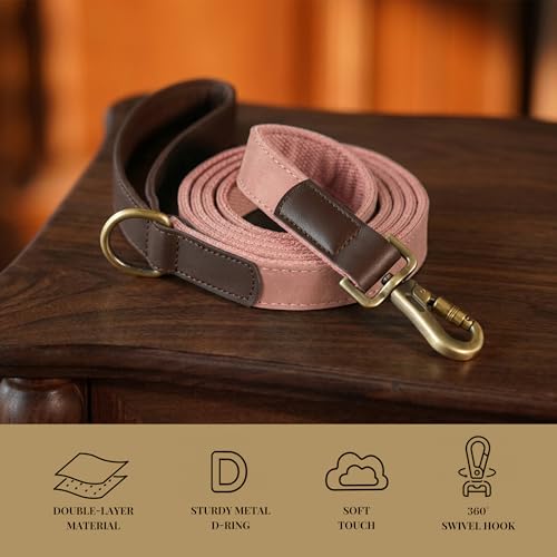 PU Leather Dog Leash for Large Dogs (Pink / 1"x 6FT)