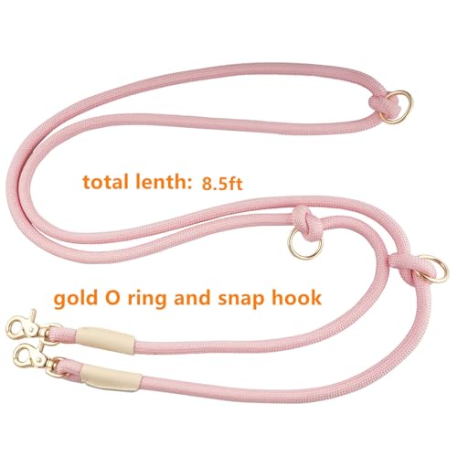 Multifunctional 8.5 ft Nylon Rope Hands Free Dog Leash for Running Small Medium Large Dogs (Pink / 8.5FT x 10MM)