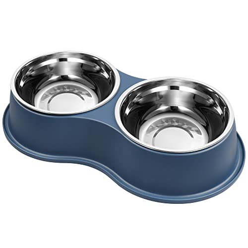 Stainless Steel Dog Bowls Double Non (Medium-18oz / 5.Blue)