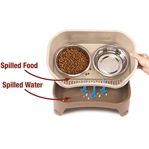 Express Mess Proof Dog Bowls Elevated for Medium and Large Breed (Medium to Large w/ 9 Peak Slow Feed Bowl / Cappuccino)
