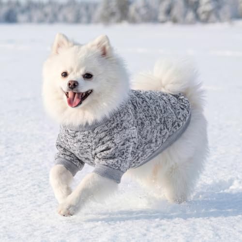 2 Pack Dog Sweaters for Small Dogs Girl Boy Winter Fleece Clothes Warm Soft Dog Sweatshirt Outfit for Dogs Cats Pet Apparel (Grey+Light Blue / M (Back: 13.7", Chest: 17.7", 10-14 lbs))