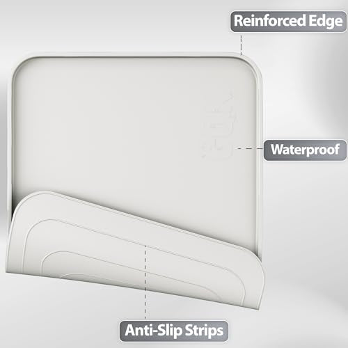 Silicone Dog Cat Food Mat Extra Thick Raised Edge (Sand White / 24"L x 16"W)