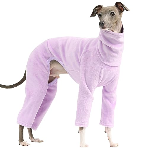 D Doggy Star Italian Greyhound Clothes Sweater Fleece Basic Onesie Whippet for Dog Turtleneck Outfits Coat (2XL / Flc Purple)