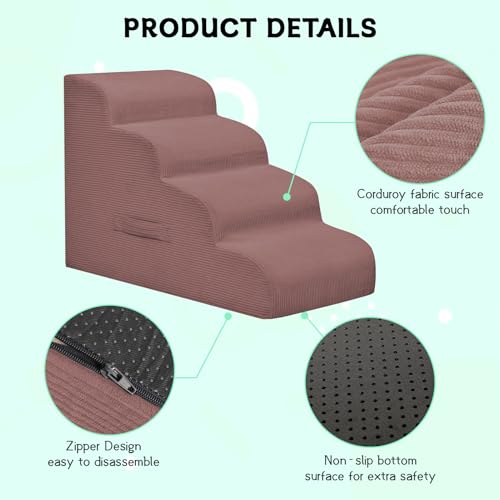 3 Step Dog Stairs Pet Ramp for High Beds (Pink / 3-Step 16"H)