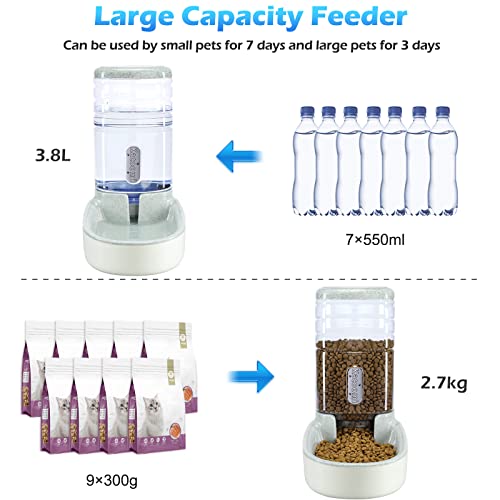 Automatic Dog Cat Feeder and Water Dispenser Gravity Food Feeder and Waterer Set with Pet Food Bowl for Small Medium Dog Puppy Kitten (Grey)
