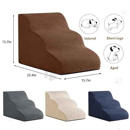 Dog Stairs for Small Dogs and Cats (Brown / Standard 3-Step 15.7"H)