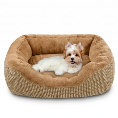 Small Dog Bed for Small Dogs (S PLUS (25"x21"x8") / Brown)