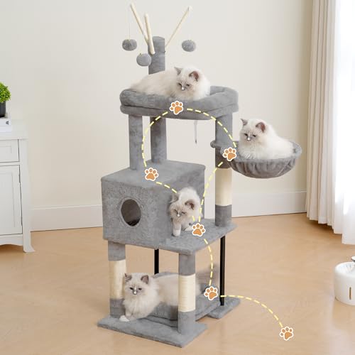 Cat Tree 45.3" Cat Tower for Indoor Cats with Large Perch HCT202SW (45.3 inch / Light Gray)