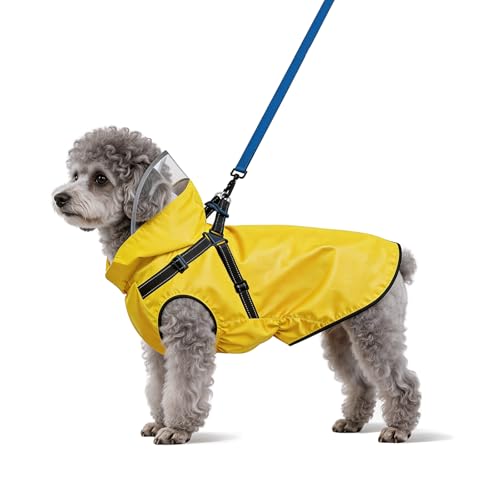 Dog Raincoat Dog Rain Jacket with Reflective Harness & Removable Hood (Small)