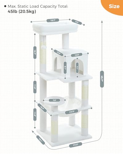 45.7" Cat Tree with Hammock (White / 45.7in)