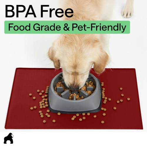 Dog Food Mat 100% Waterproof Silicone (Red / 23"l X 15"w)