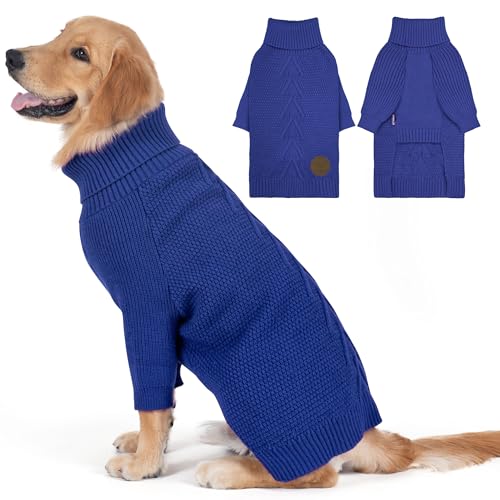 Dog Sweater Long Sleeve Warm Knit Sweaters for Large Dogs Boy Girl (Blue / XXX-Large)