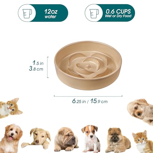 Ceramic Slow Feeder Dog Bowls (S - 0.6 Cups / Khaki)