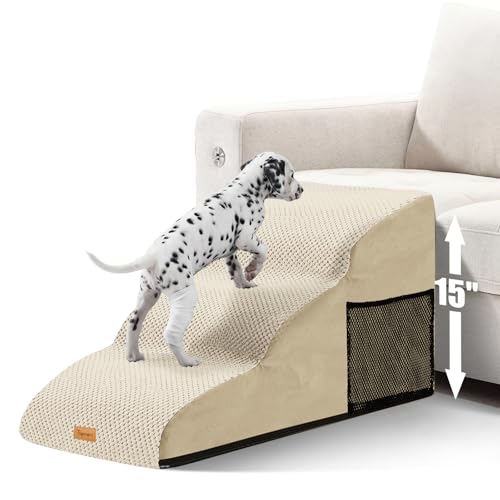 High Density Extended Foam Dog Ramp&Steps 3 Tiers (Beige / 33.1*15.7*15.7)