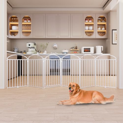 6 Panels Full Matel Freestanding Dog Gates with Door (【6 Panels with Door】144"W*36H" / White)
