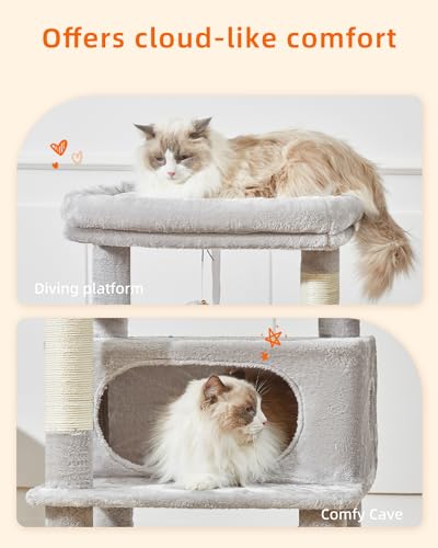 Cat Tree 49In Cat Tower for Indoor Cats Large Adult (Light Gray / 49.2 Inches)