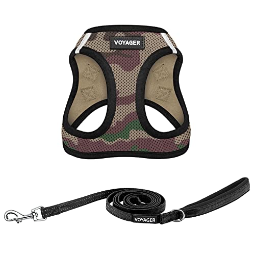 Voyager Step in Air All Weather Mesh Harness and Reflective Dog 5ft Leash Combo with Neoprene Handle (Army/Black Trim / S (Chest: 14.5 - 16"))