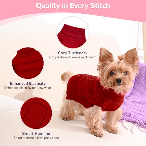 Dog Sweater 2 Pack for Small Dogs (Pink & Red / Small)