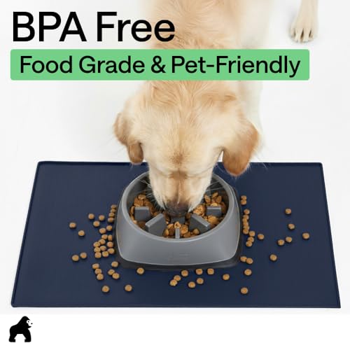 Dog Food Mat 100% Waterproof Silicone (Navy / 16"l X 10"w)