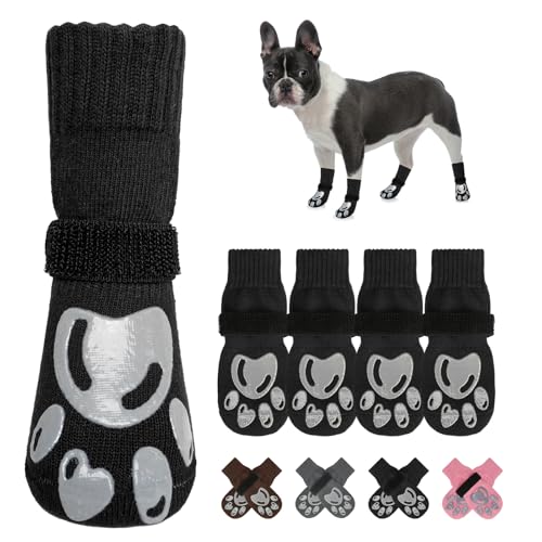 Dog Socks to Prevent Licking Paws Double Sided Grip Traction (Black(Paw) / S(1.8"-2.0" W | Pack of 4))