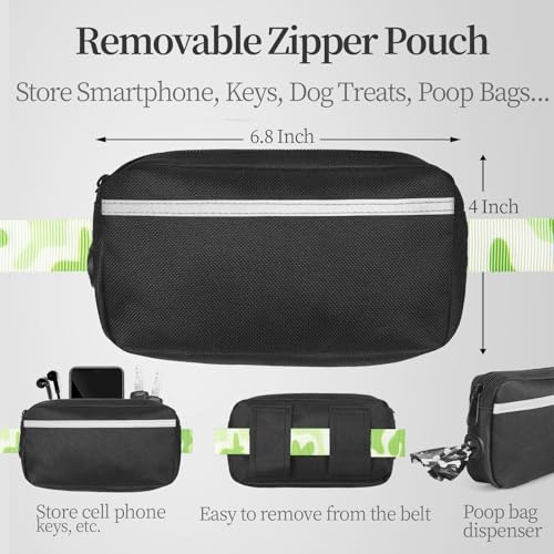 Hands Free Dog Leash with Zipper Pouch (white-green mix / Large)