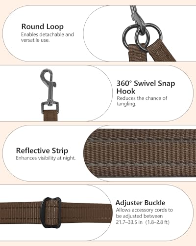3-in-1 Double Dog Leash, Hands-Free Convertible Leash for 1 or 2 Dogs (Brown)