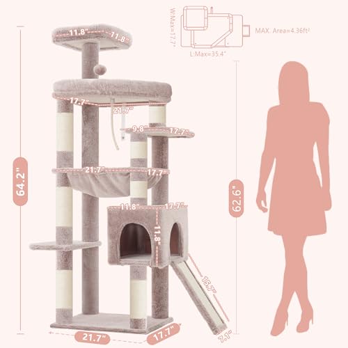64.2" Heavy Duty Cat Tree for Large Cats with Wide Base HCT027MU (64.2 inch / Muchroom)