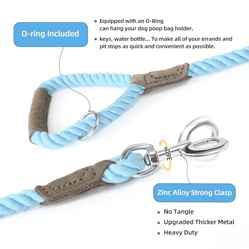 Dog Leash Braided Cotton Rope w (Sky Blue / 60 Inch-1/2")